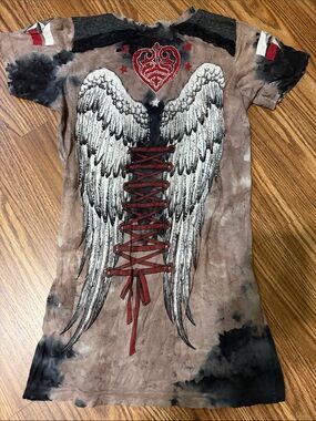 Sinful affliction Brown Tie-Dye Tee with Red & Black Accents